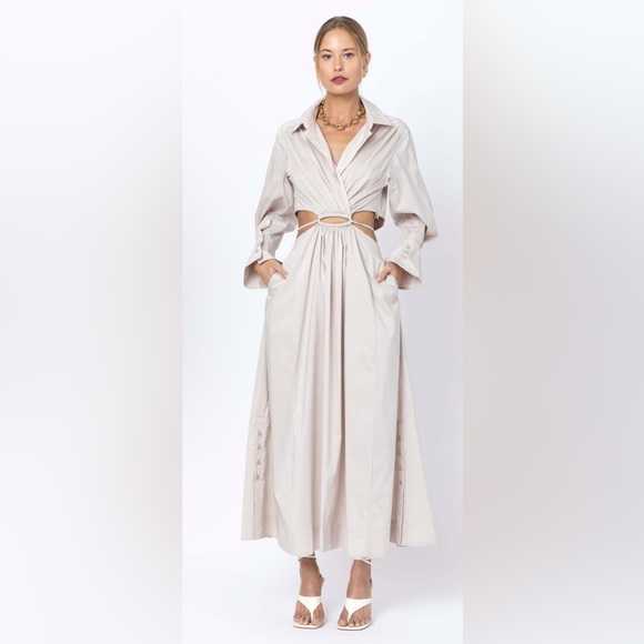 NWT Jonathan Simkhai Alex Midi Shirt Dress Poplin Cut Out in Oyster Size Small - Picture 1 of 9